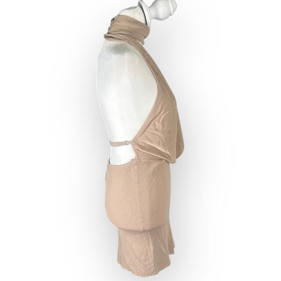 Aya Muse Tipo Mini Dress Women's Small Beige Cowl Neck Open Back Halter $650 - Picture 2 of 11